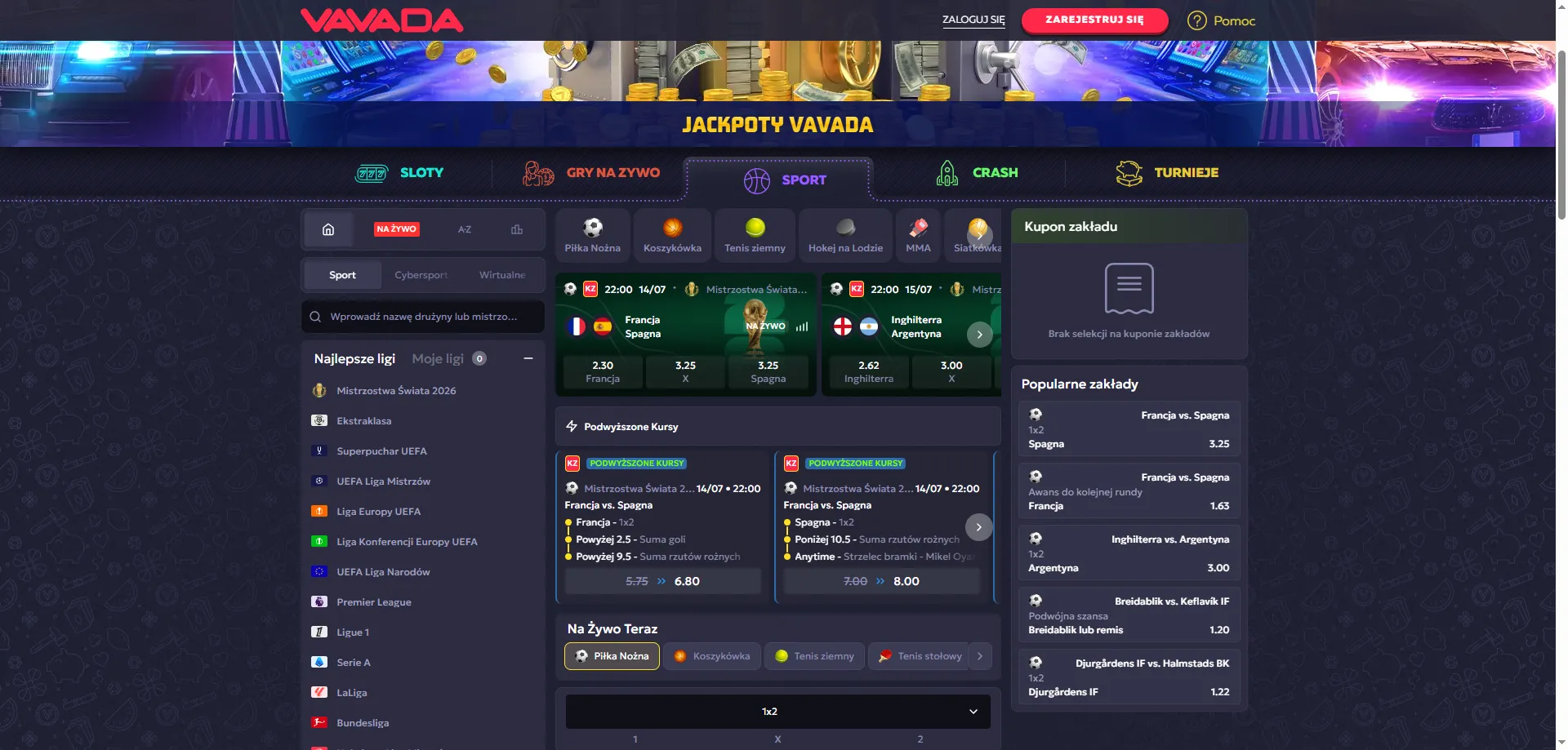 Zakłady sportowe i eSport w Vavada Casino &mdash; oferta 2026